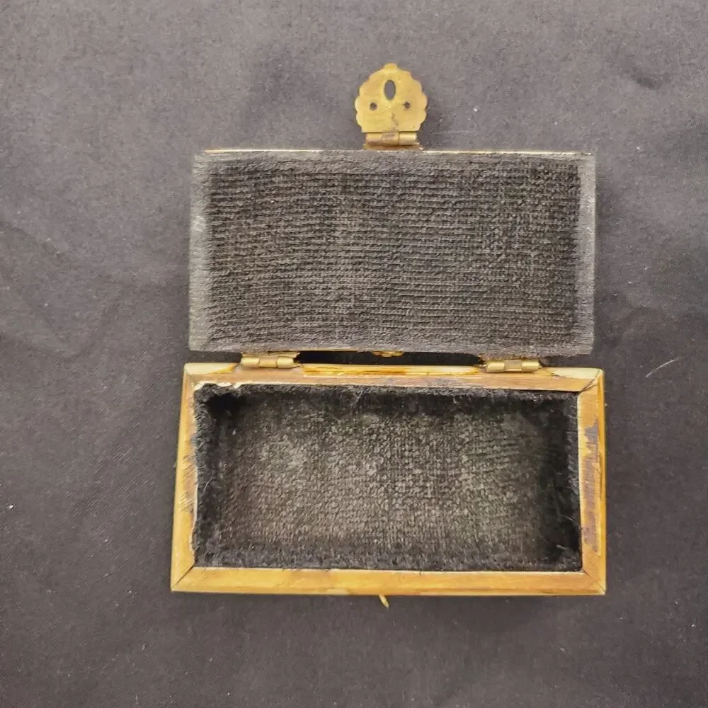 Vintage Camel Bone Jewelry Trinket Box - Brass Inlay Work Handmade Collectible